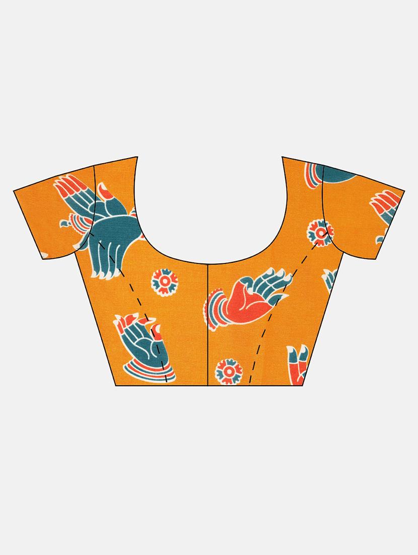 ikat printed saree with blouse - 17290271 - Standard Image - 4