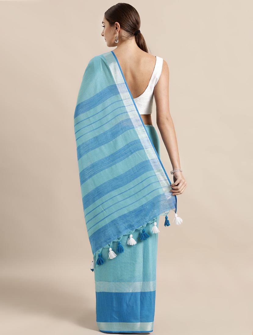 turquoise bordered saree with blouse - 17290320 - Standard Image - 1