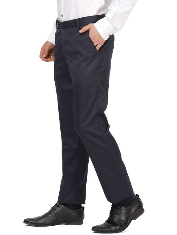Navy Blue Solid Flat Front Formal Trouser - 17291172 -  Standard Image - 1