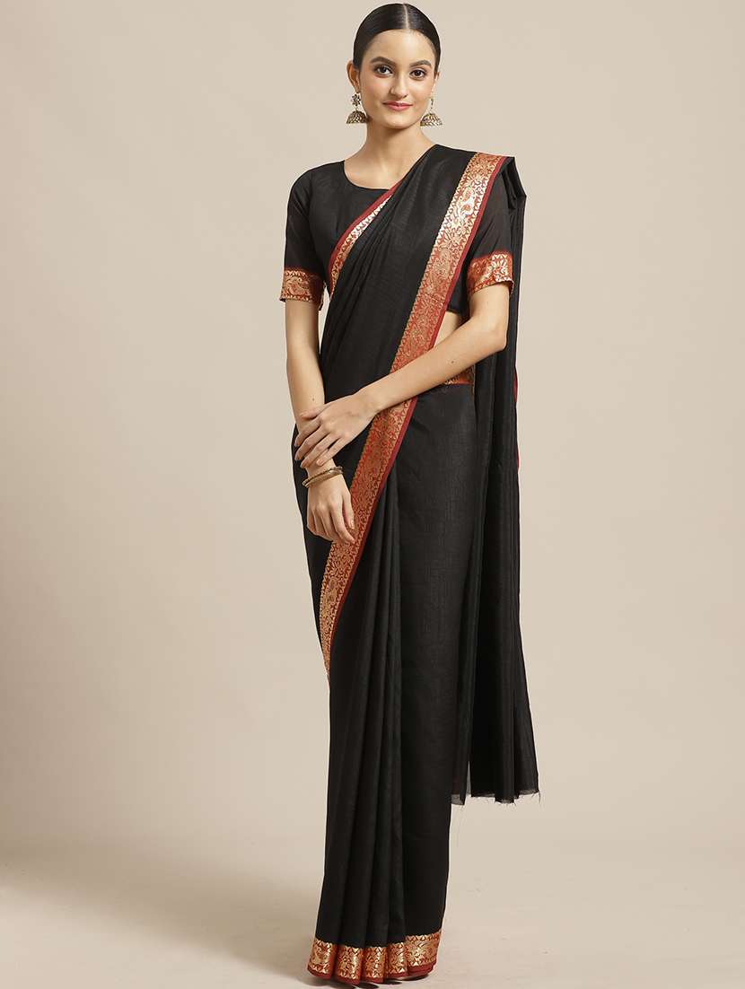 solid bordered saree with blouse