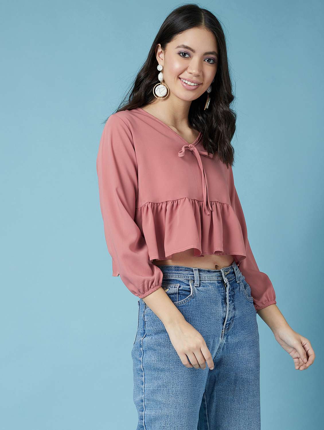 tie knot peplum crop top  - 17295727 -  Standard Image - 1