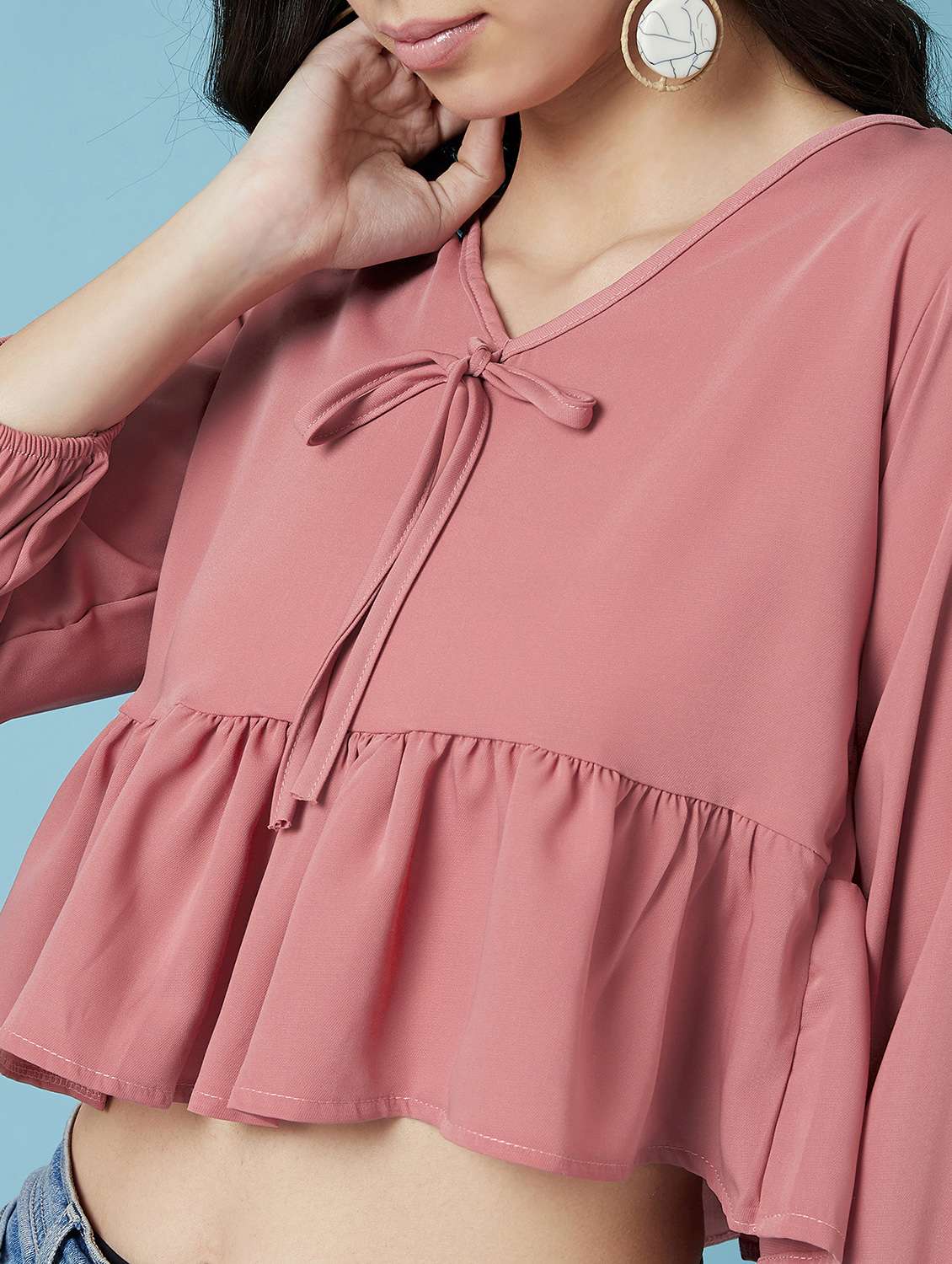 tie knot peplum crop top  - 17295727 -  Standard Image - 4