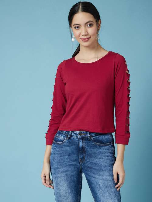 cut out sleeves solid top - 17295734 - Standard Image - 0