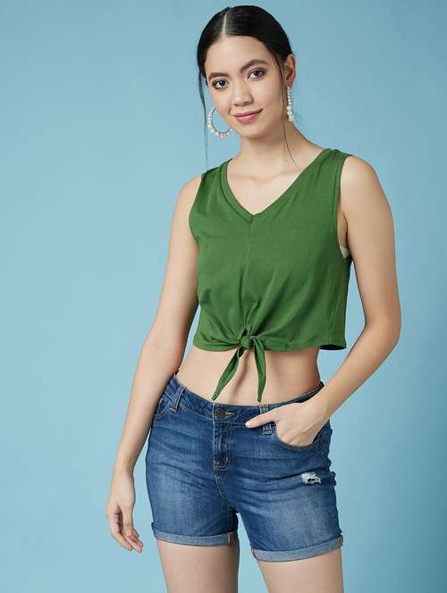 women's crop v neck top - 17295738 - Standard Image - 0