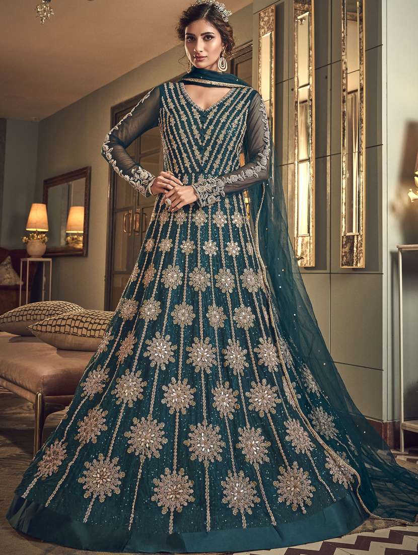 embroidered anarkali semi-stitched suit