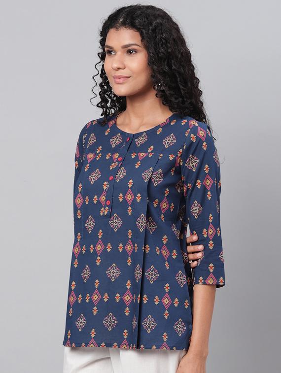 round neck printed tunic - 17296449 - Standard Image - 1