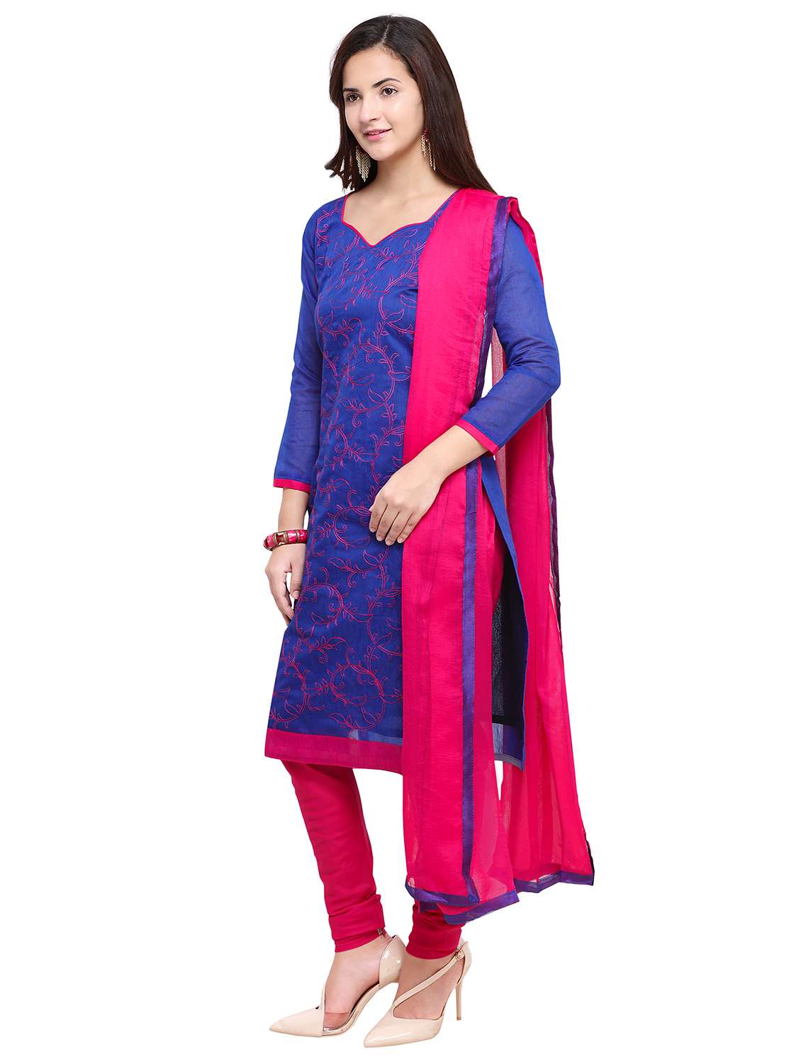 embroidered churidaar unstitched suit - 17297684 -  Standard Image - 1