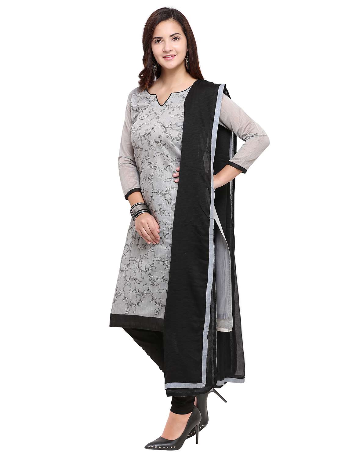 embroidered churidaar unstitched suit - 17297686 -  Standard Image - 1