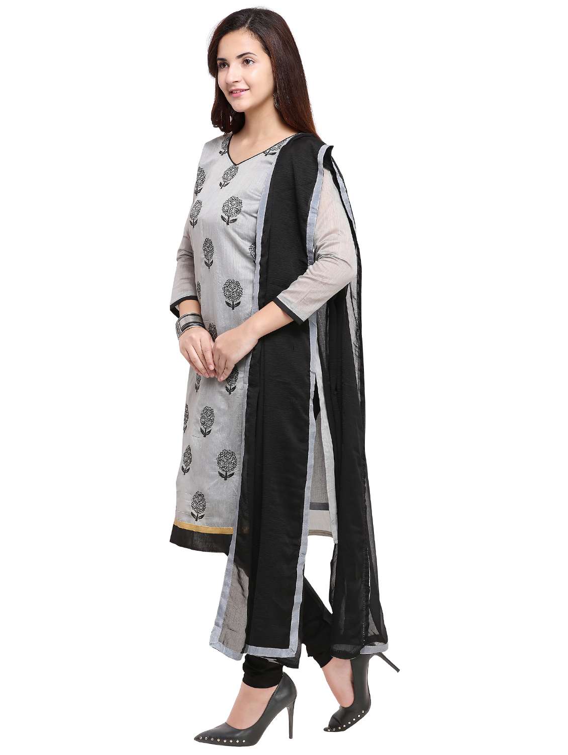 embroidered churidaar unstitched suit - 17297687 -  Standard Image - 1