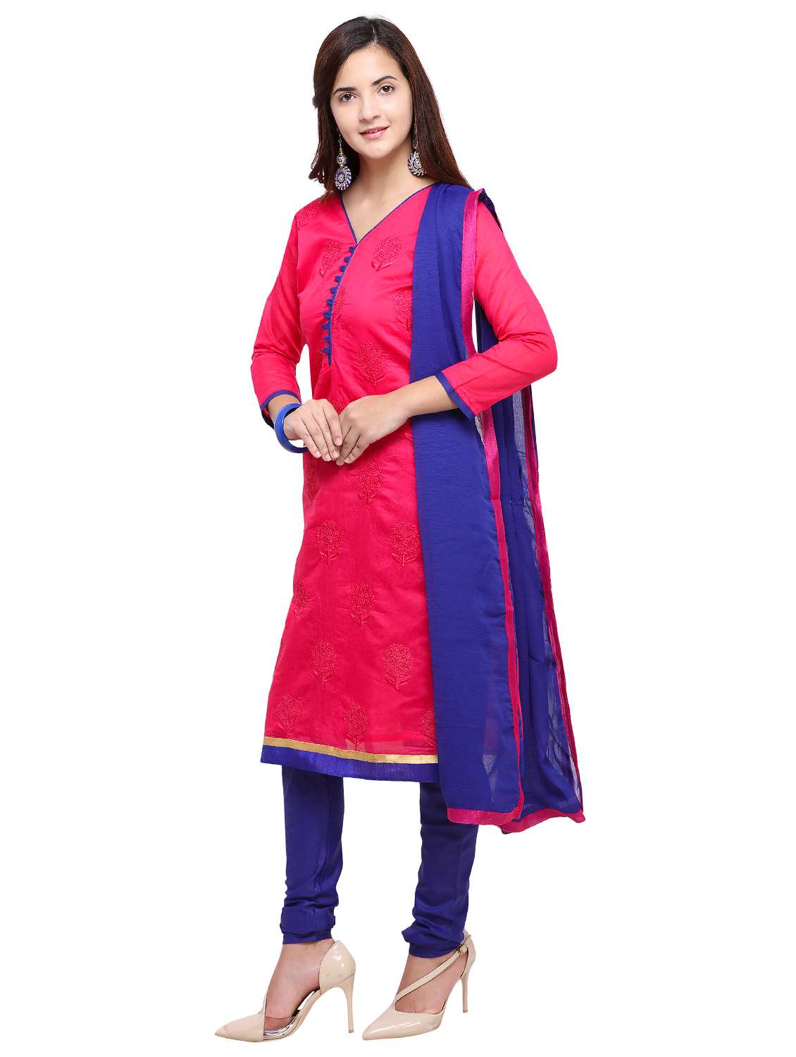 embroidered churidaar unstitched suit - 17297688 -  Standard Image - 1