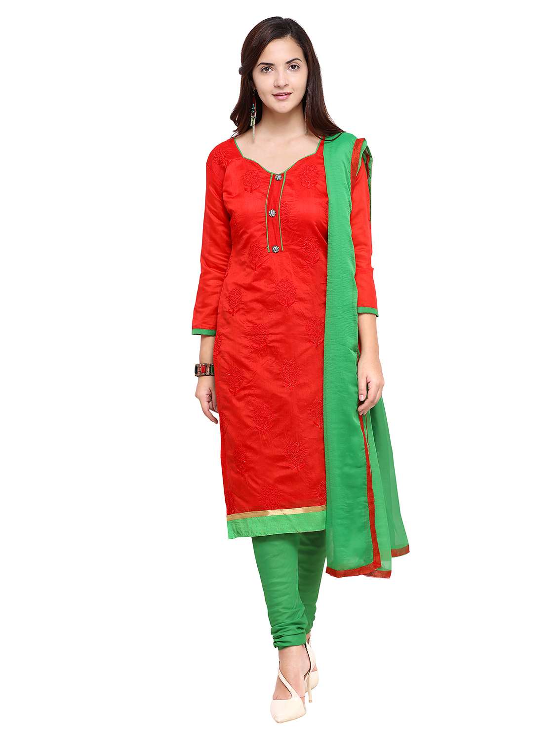 embroidered churidaar unstitched suit