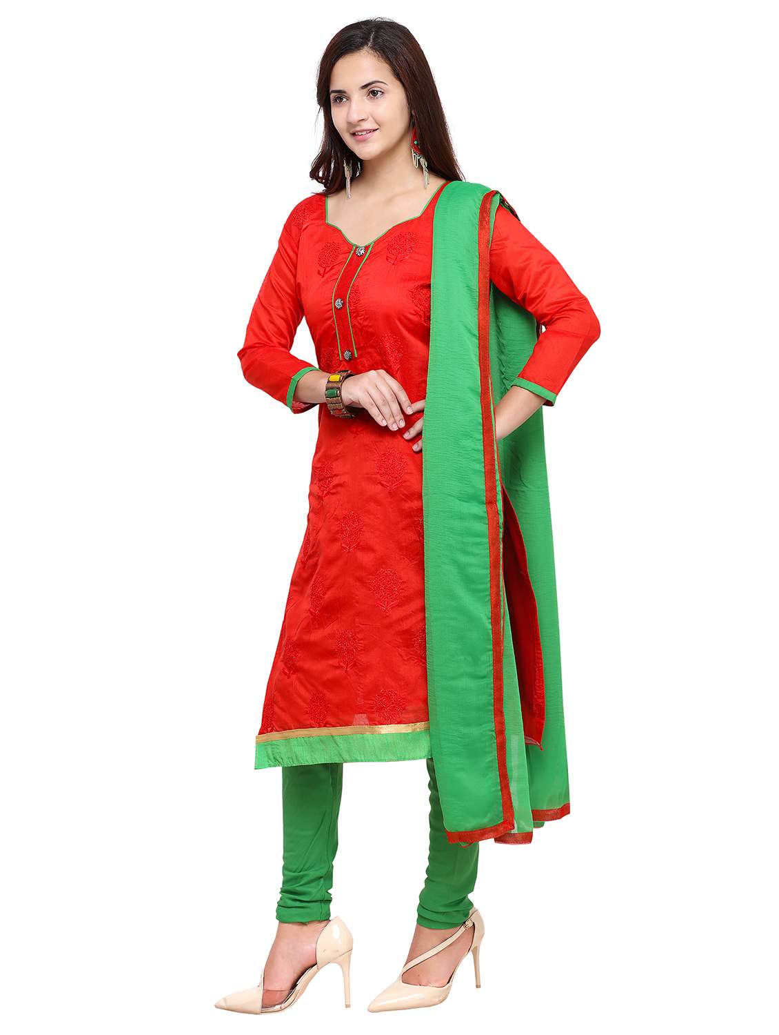 embroidered churidaar unstitched suit - 17297693 -  Standard Image - 1