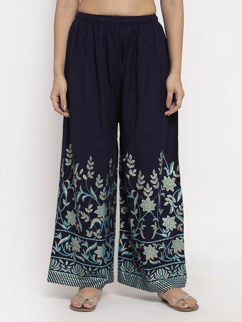 navy blue floral print straight palazzo - 17298370 - Standard Image - 0