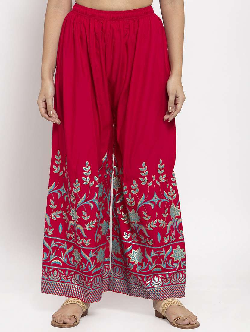 pink floral print straight palazzo