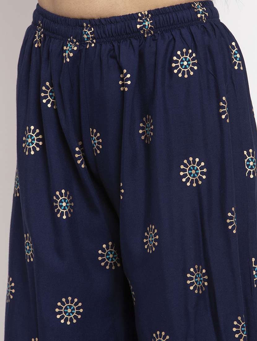 navy blue foil print straight palazzo - 17298378 - Standard Image - 4