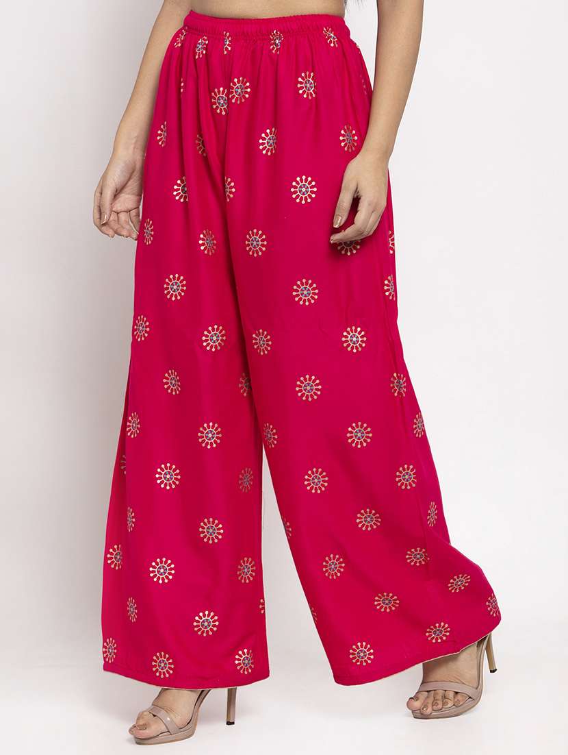 pink printed flared palazzo - 17298380 -  Standard Image - 1