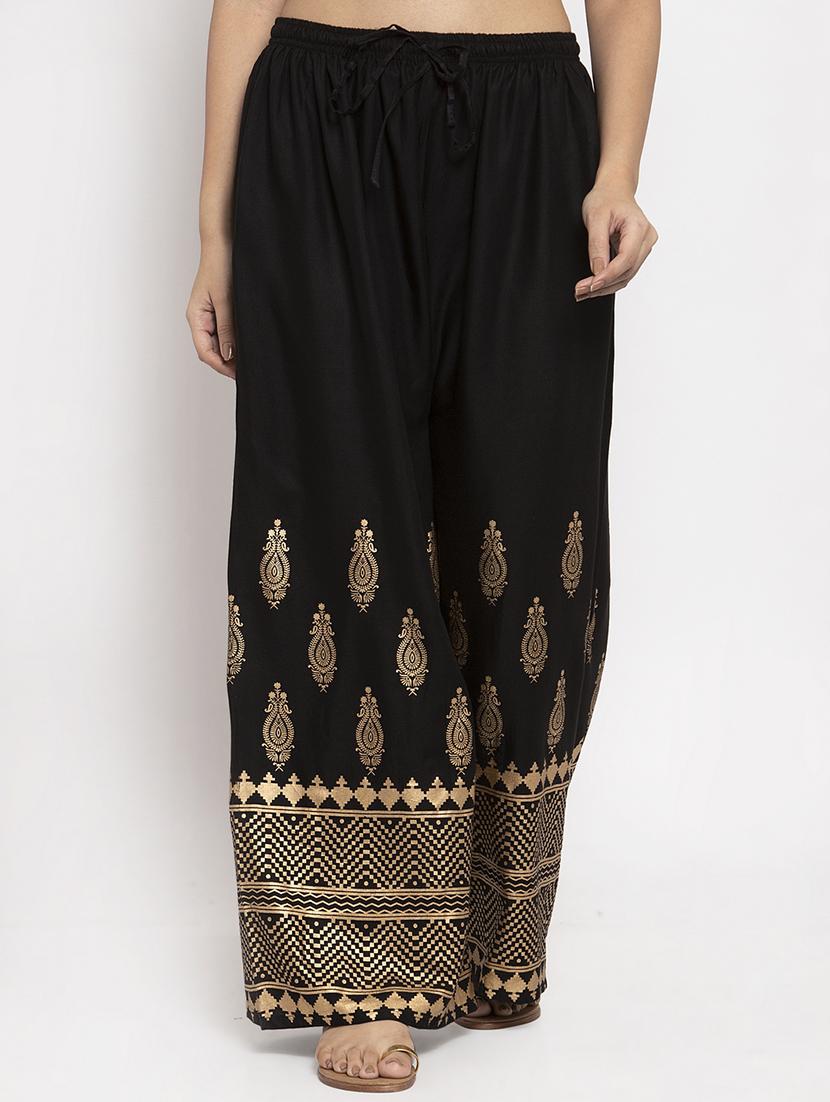 black foil print straight palazzo - 17298382 - Zoom Image - 0