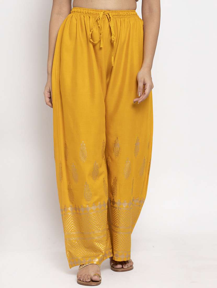 yellow gold printed flared palazzo