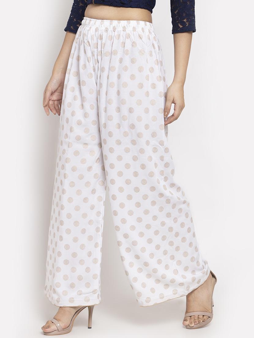 white printed flared palazzo - 17299670 - Standard Image - 1
