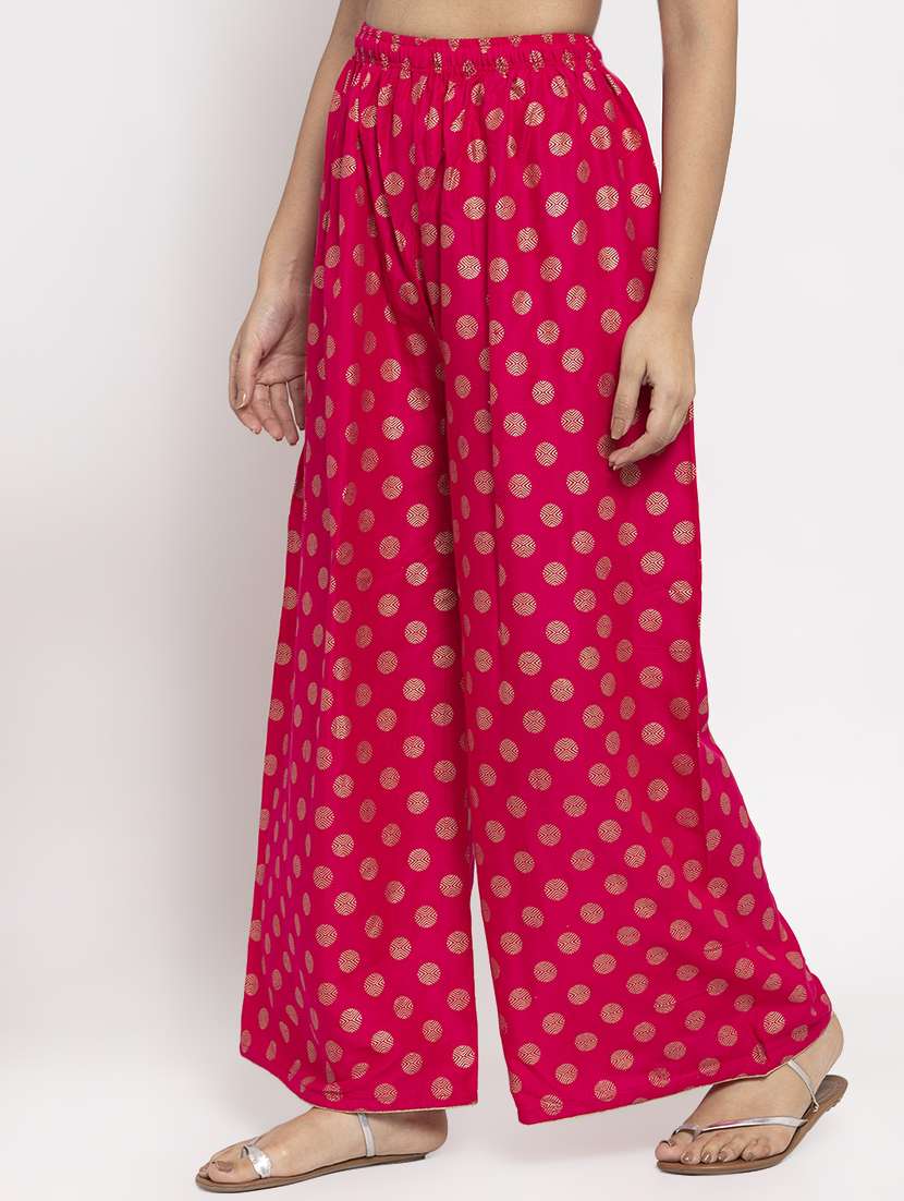 pink foil print flared palazzo - 17299672 -  Standard Image - 1