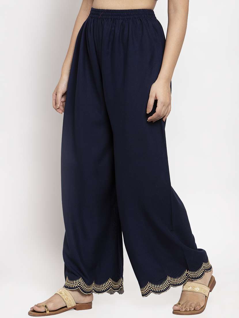 navy blue rayon flared palazzo - 17299673 -  Standard Image - 1