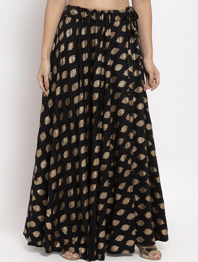 black foil print flared skirt - 17299704 - Zoom Image - 0
