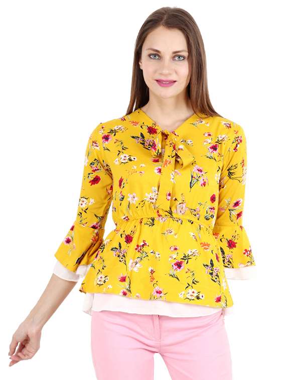 women's peplum tie-up neck top