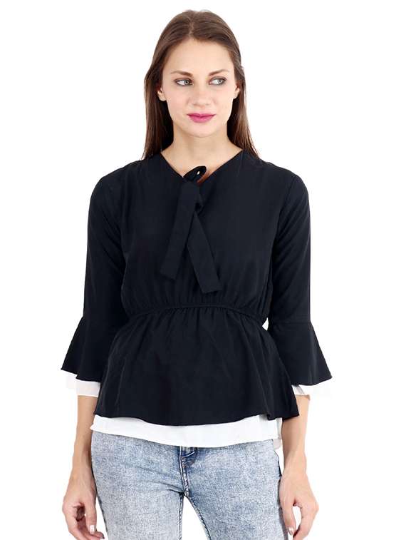 women's peplum tie-up neck top