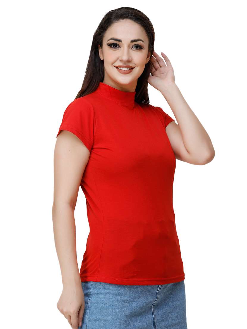 women's plain high neck t-shirt - 17300511 - Standard Image - 1