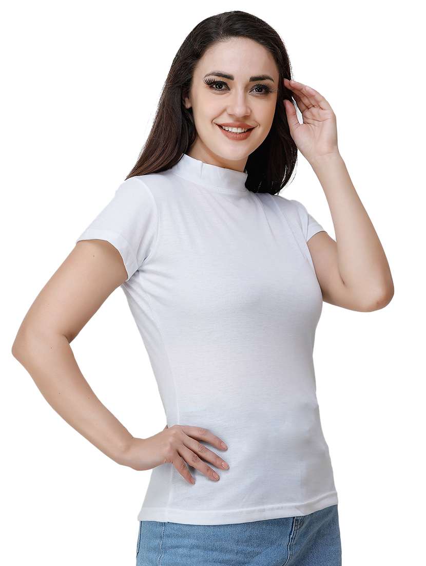 women's plain mock neck t-shirt - 17300512 -  Standard Image - 1