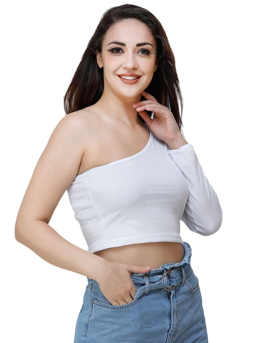 women's crop single shoulder top - 17324071 - Standard Image - 1