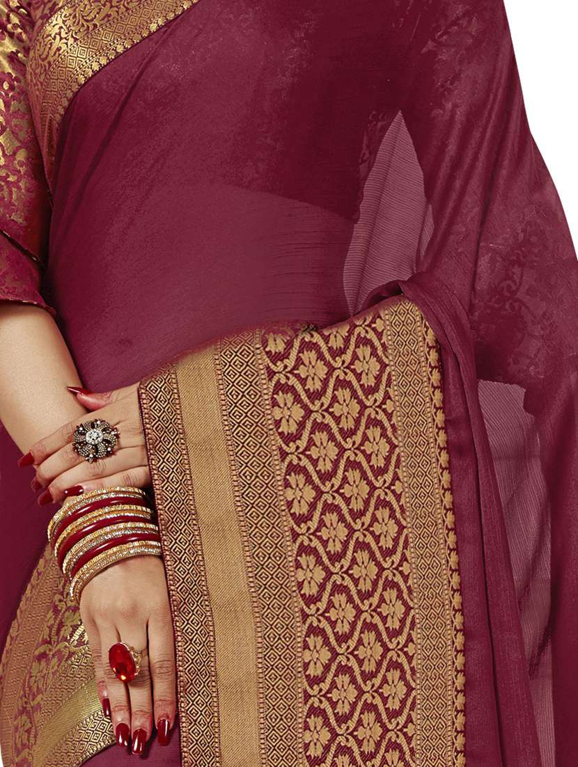 solid bordered saree with blouse - 17324728 -  Standard Image - 1