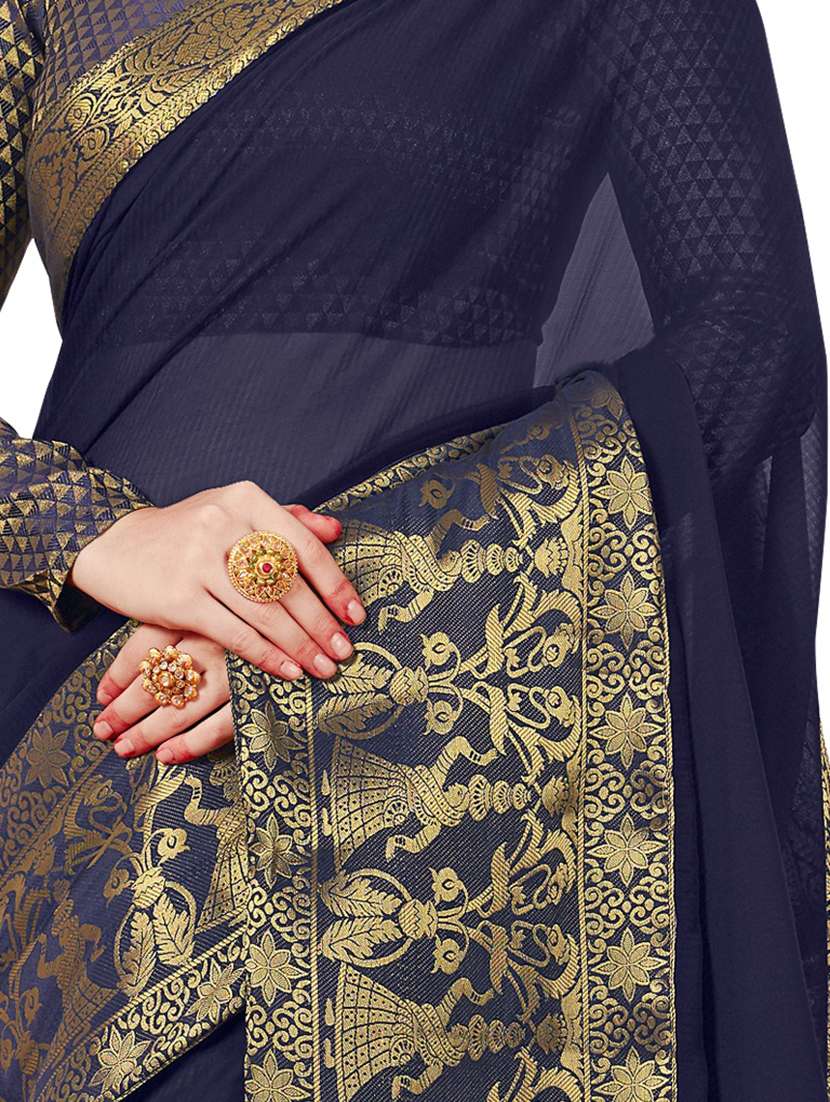 solid bordered saree with blouse - 17324729 -  Standard Image - 1
