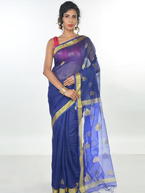 women's self design navy blue colored saree with blouse - 17326724 -  Standard Image - 0