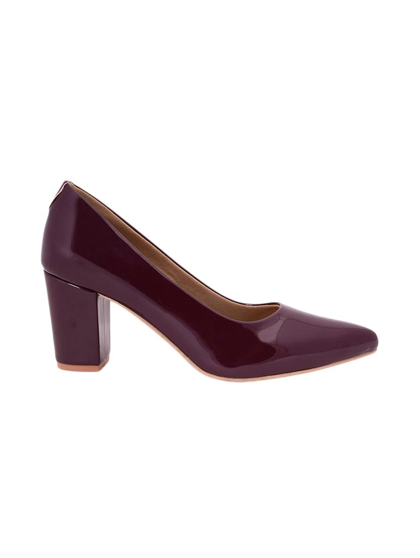 maroon pu slip on pumps - 17326867 - Standard Image - 1