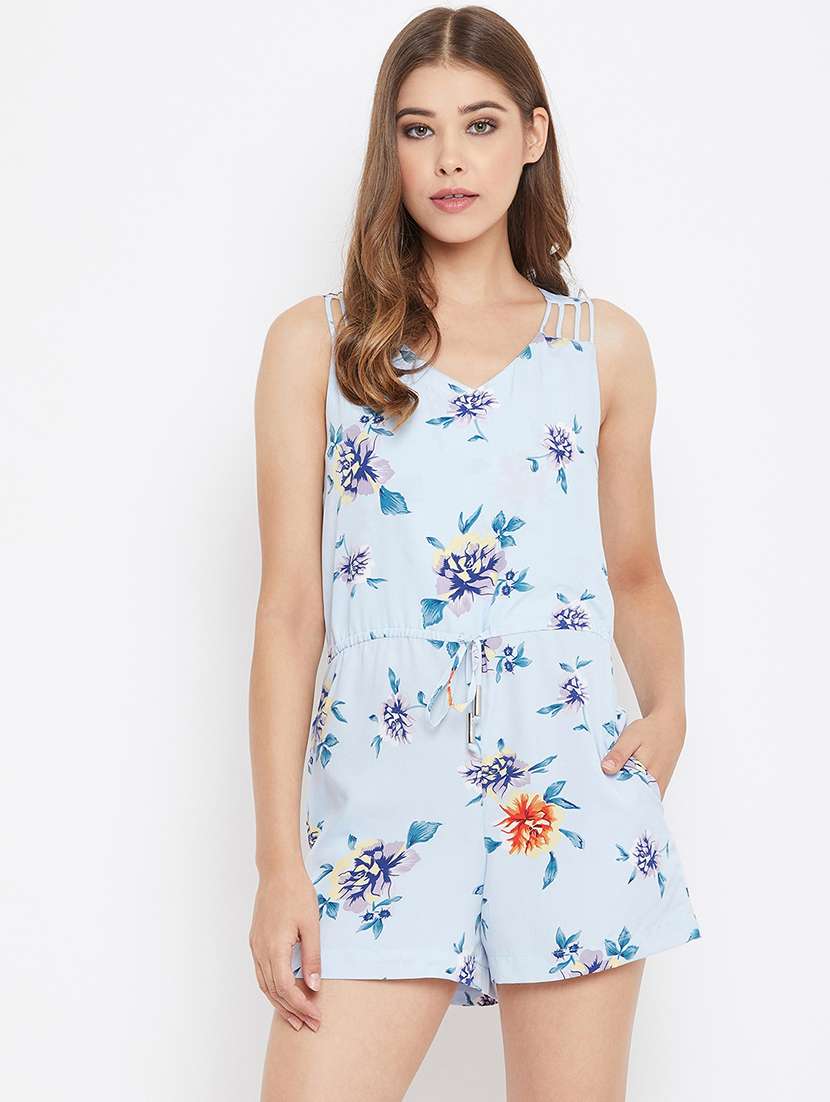drawstring waist floral romper 