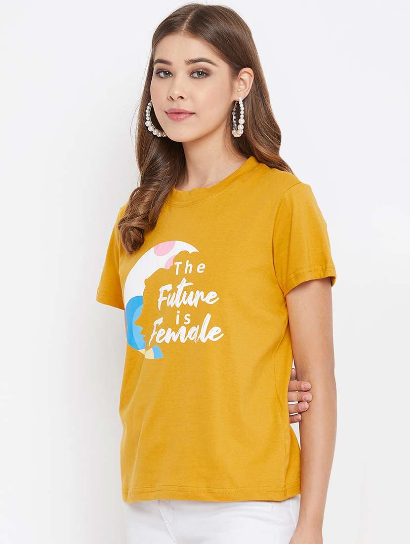 women's chest print crew neck t-shirt - 17327350 -  Standard Image - 1