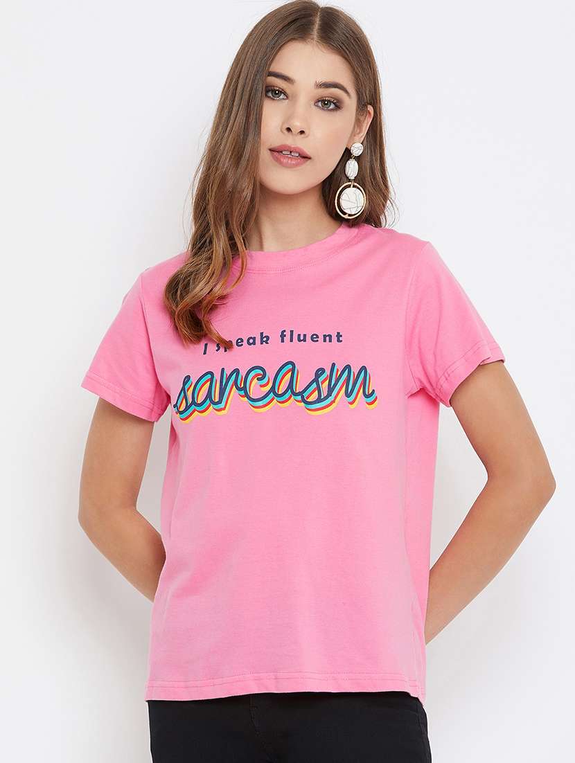 women's chest print crew neck t-shirt