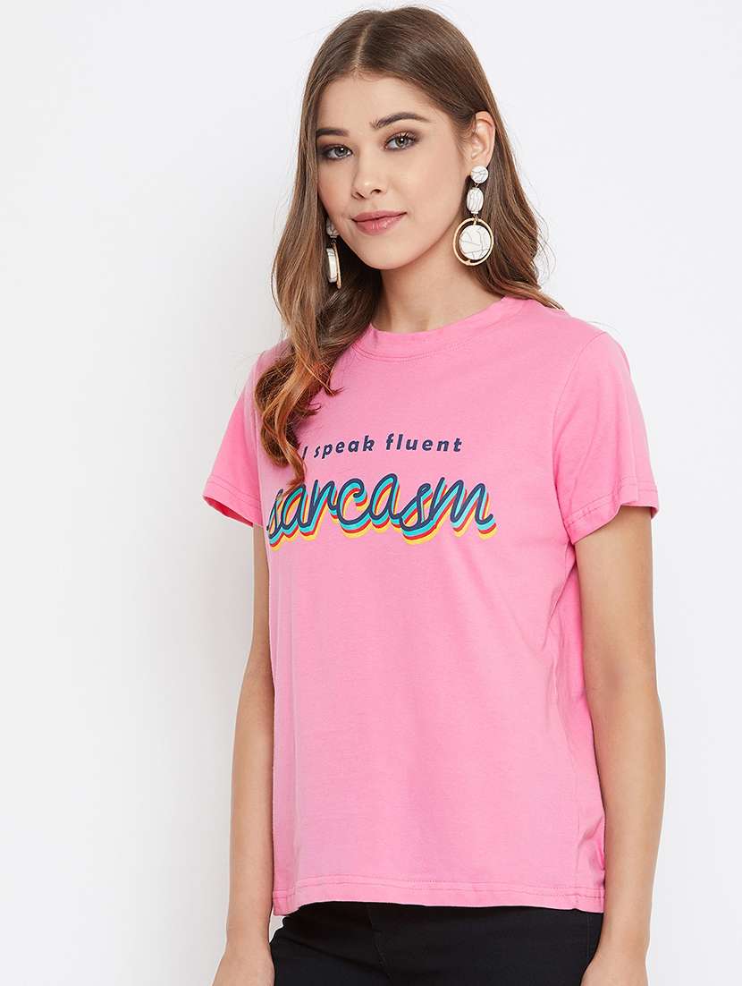women's chest print crew neck t-shirt - 17327351 - Standard Image - 1