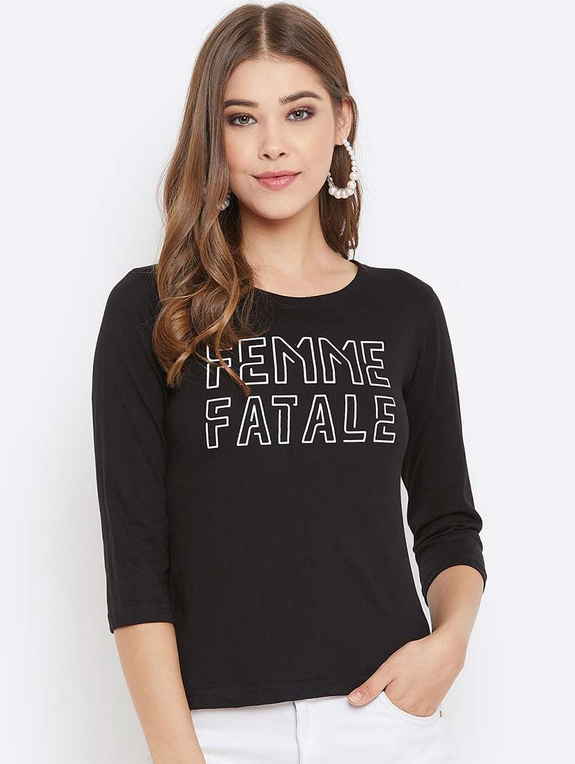 women's chest print round neck t-shirt - 17327352 - Zoom Image - 0