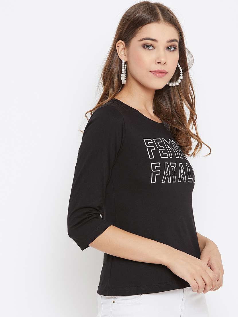 women's chest print round neck t-shirt - 17327352 - Standard Image - 1