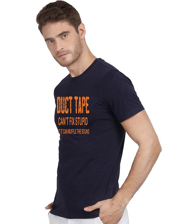 navy blue chest print t-shirt - 17327489 - Standard Image - 1