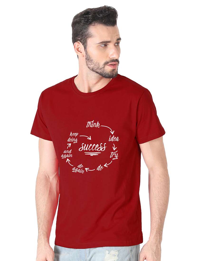 maroon chest print t-shirt - 17327544 - Standard Image - 1