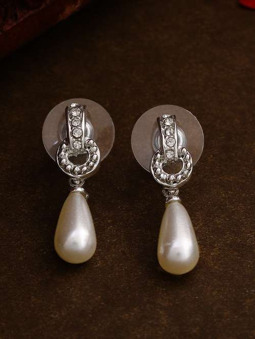 white metal drop earring - 17327714 -  Standard Image - 0