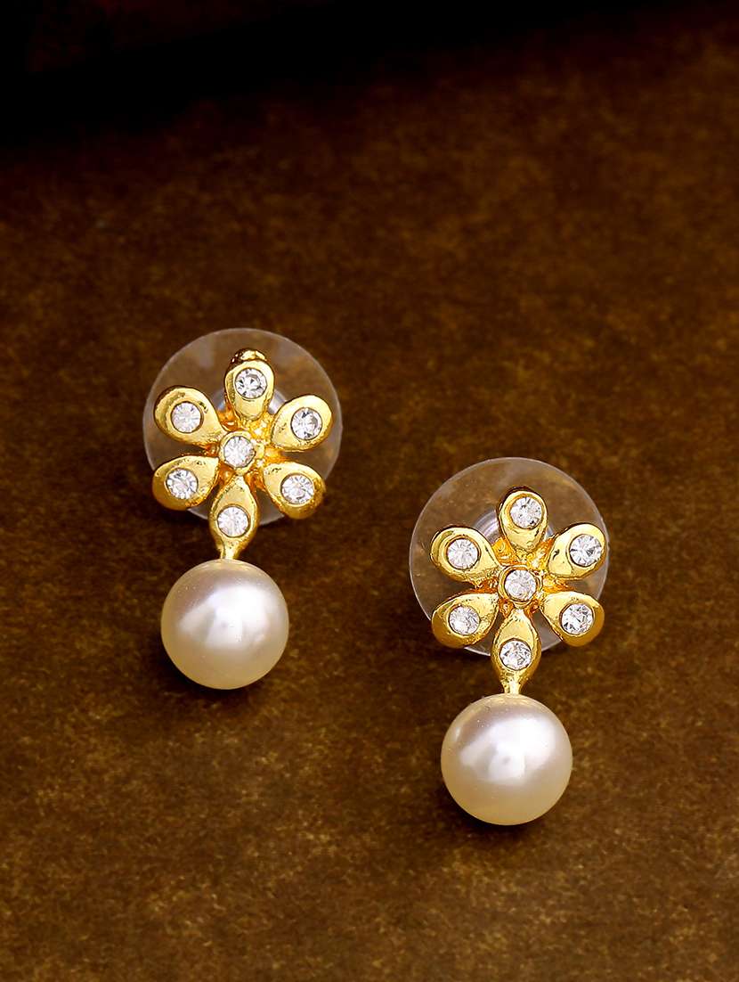 gold tone magnolia pearl drop earrings