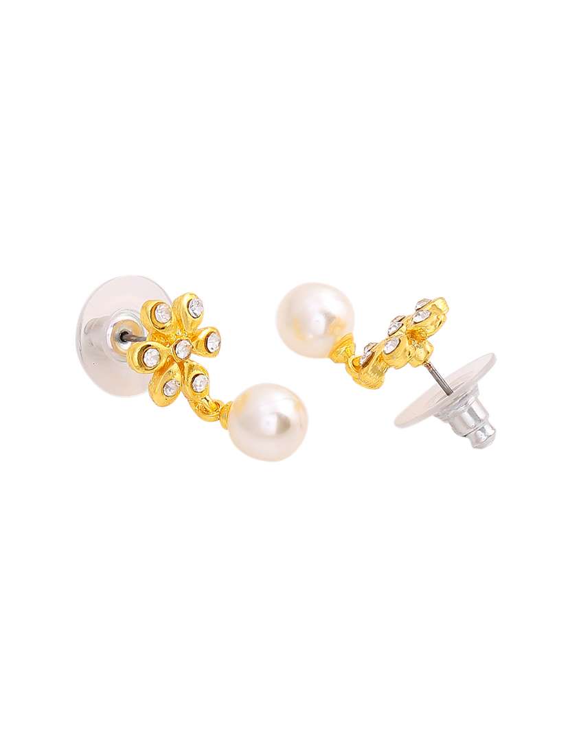 gold tone magnolia pearl drop earrings - 17327861 - Standard Image - 1