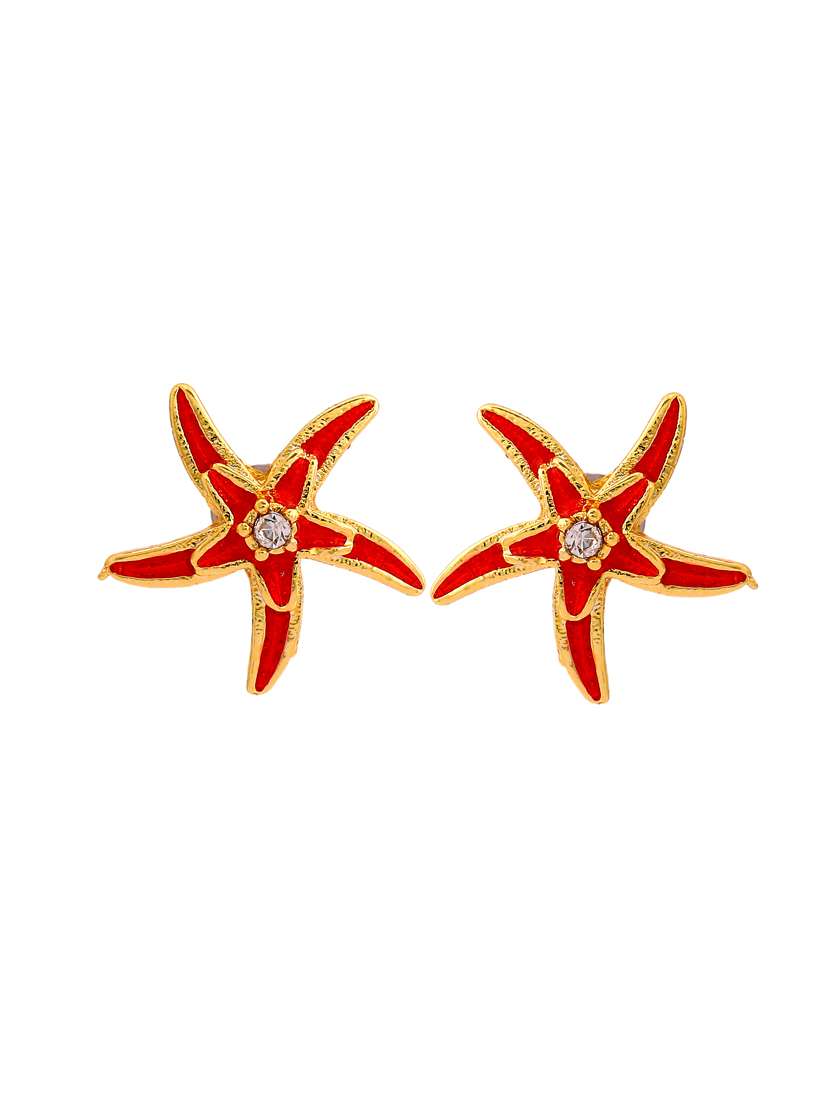 red metal studs earring - 17327870 - Standard Image - 1