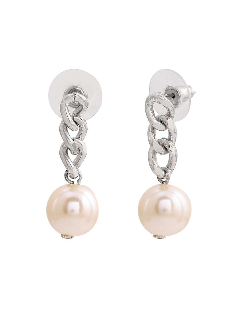 white metal drop earring - 17327932 - Standard Image - 1