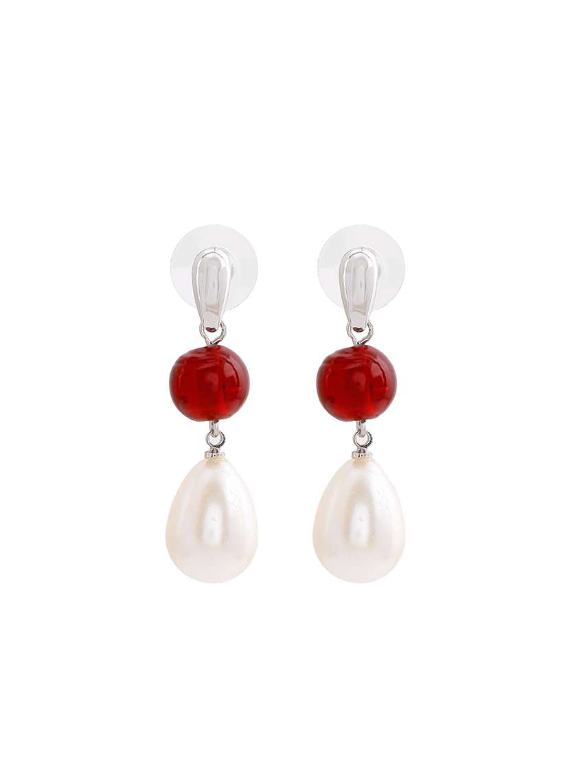 red metal drop earring - 17328012 - Standard Image - 1