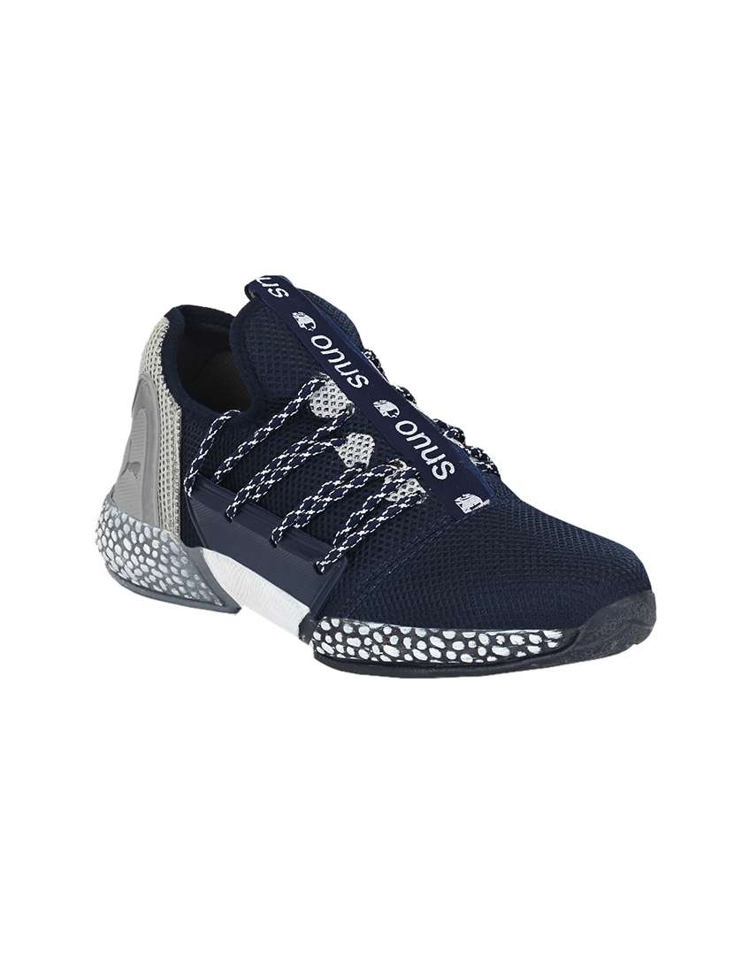 blue fabric sport shoes